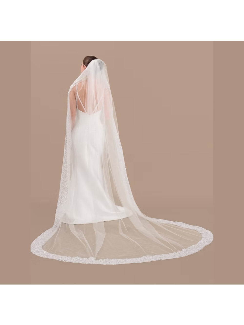 Véu de Noiva Longo Pierre Tule Francês Pedras Bordadas Esposar