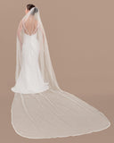 Véu de Noiva Longo Adrien Tule Seda Mince Off White Esposar