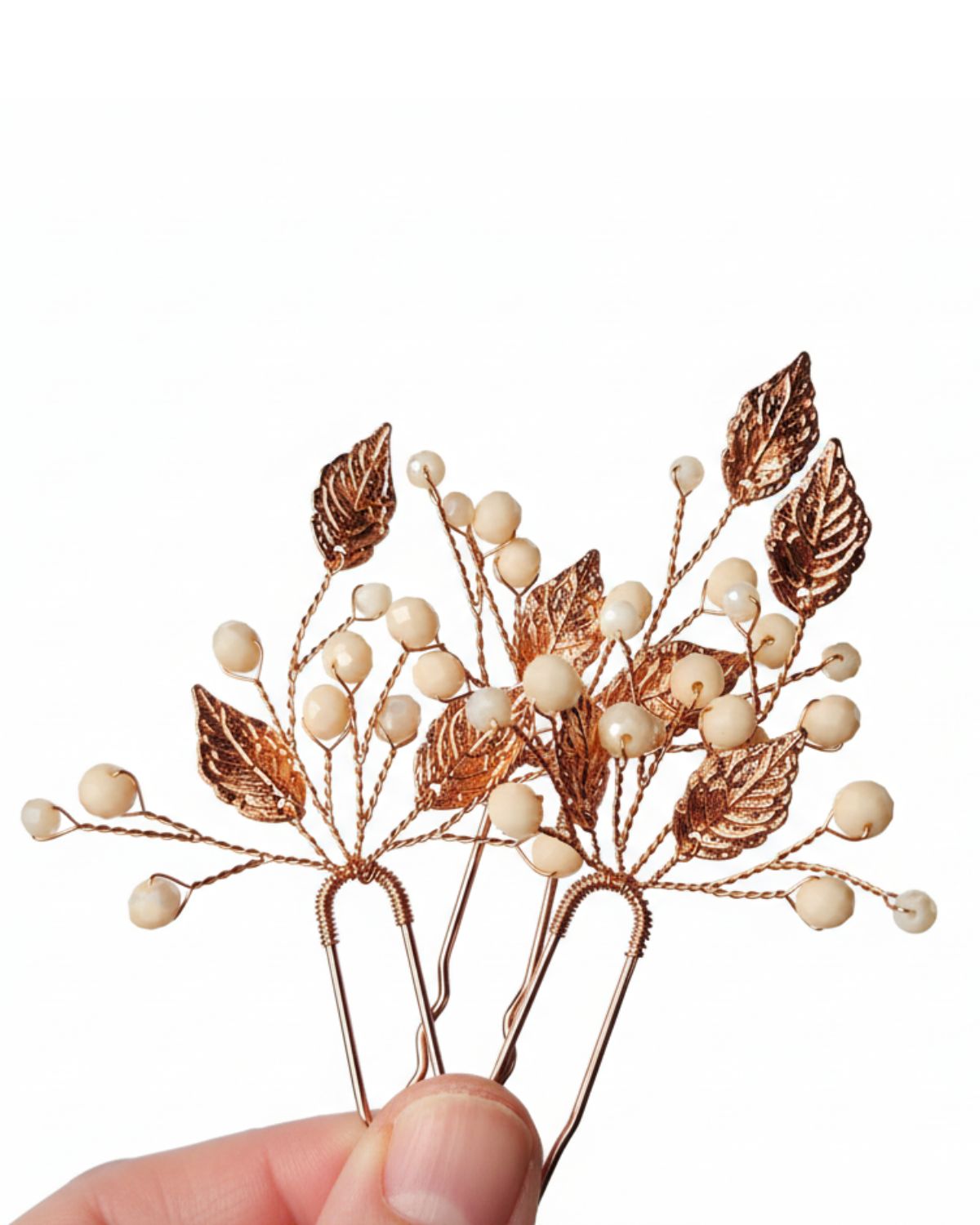 Trio de Grampos Botânicos em Rose Gold Narcisa Acessórios