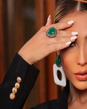 Anel Gota Esmeralda Festa Aro Ajustável Adriana Leite Jóias