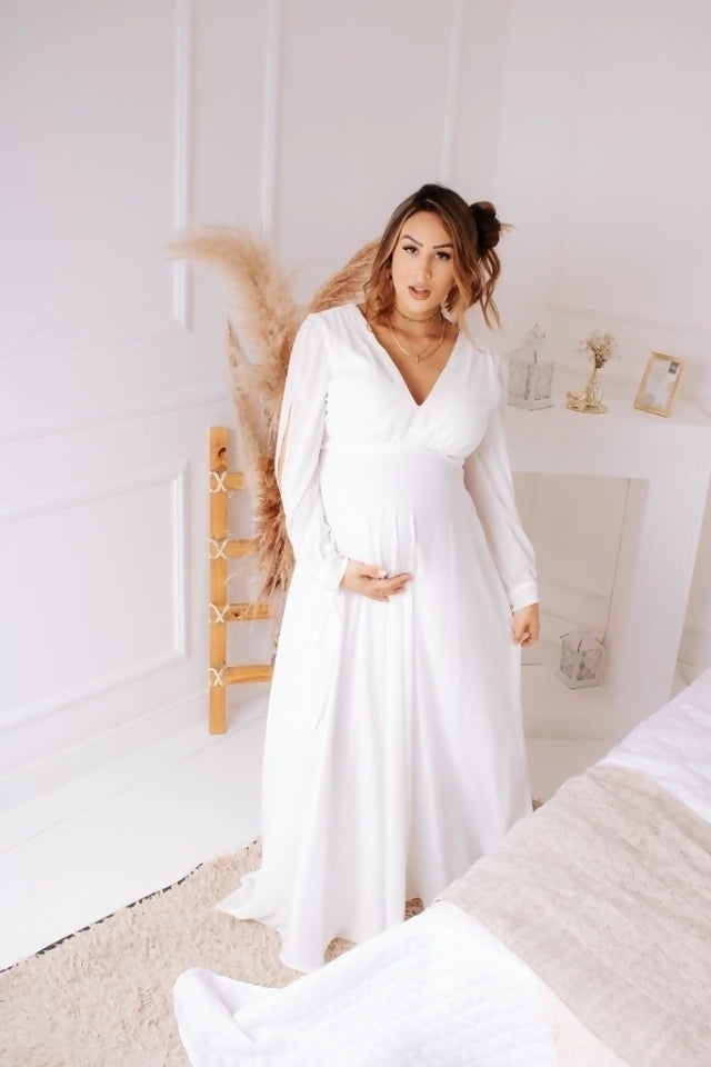 Vestido de Noiva Longo com Mangas para Gestantes - Noiva no Civil