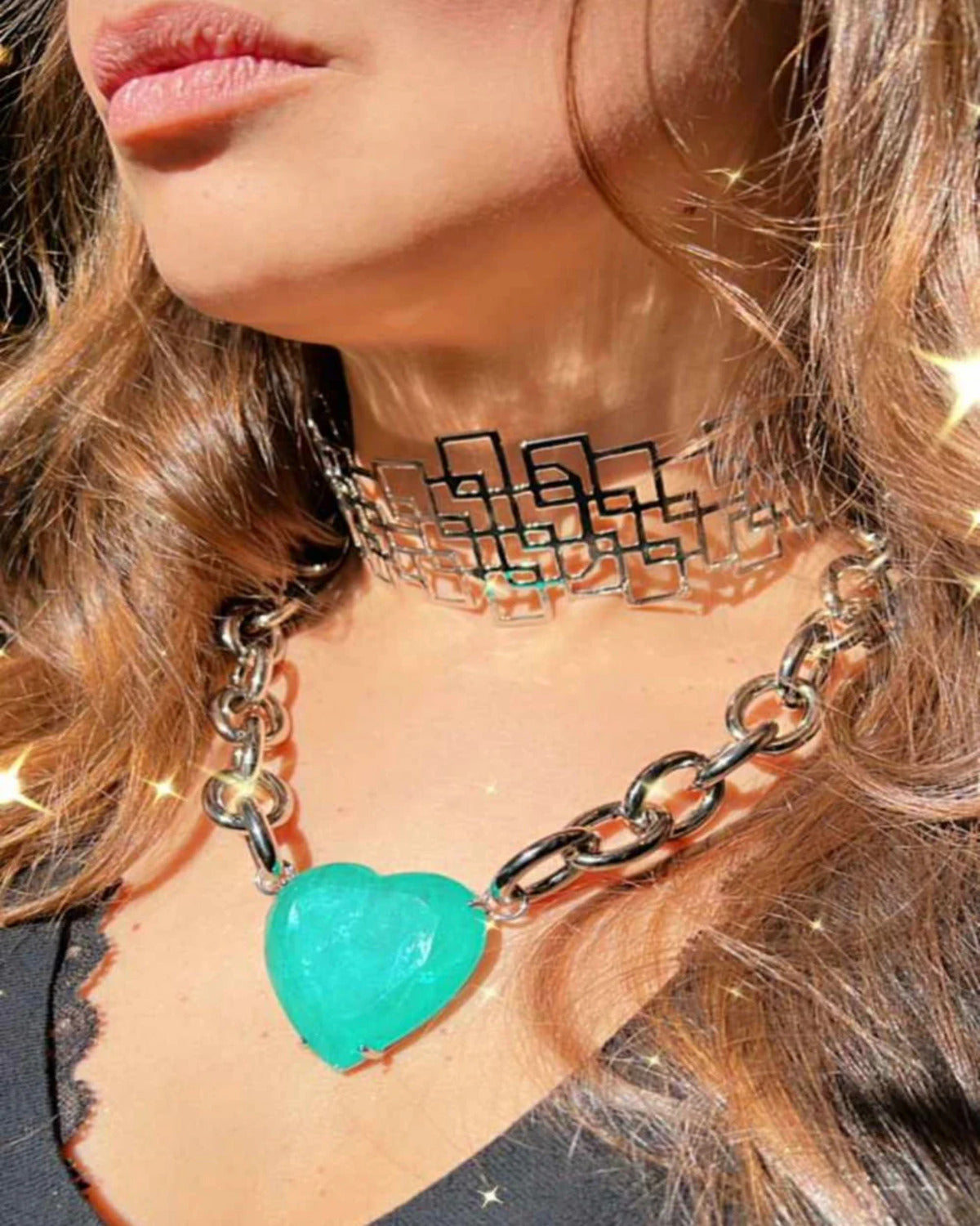 Colar Elos Coração Ródio Branco Adriana Leite Jóias