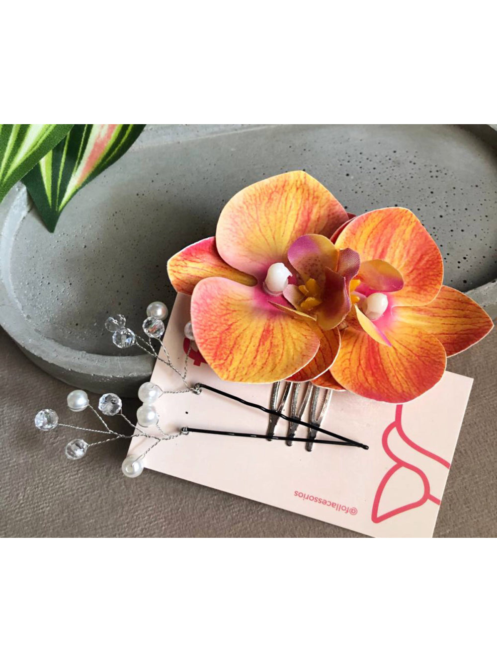 Arranjo Grinalda Flor Orquídea com Pérolas e Cristais Noiva Penteado