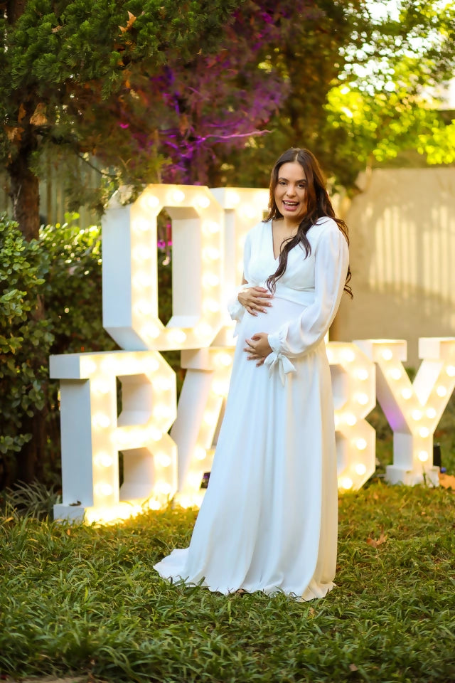 Vestido de Noiva Longo com Mangas para Gestantes - Noiva no Civil