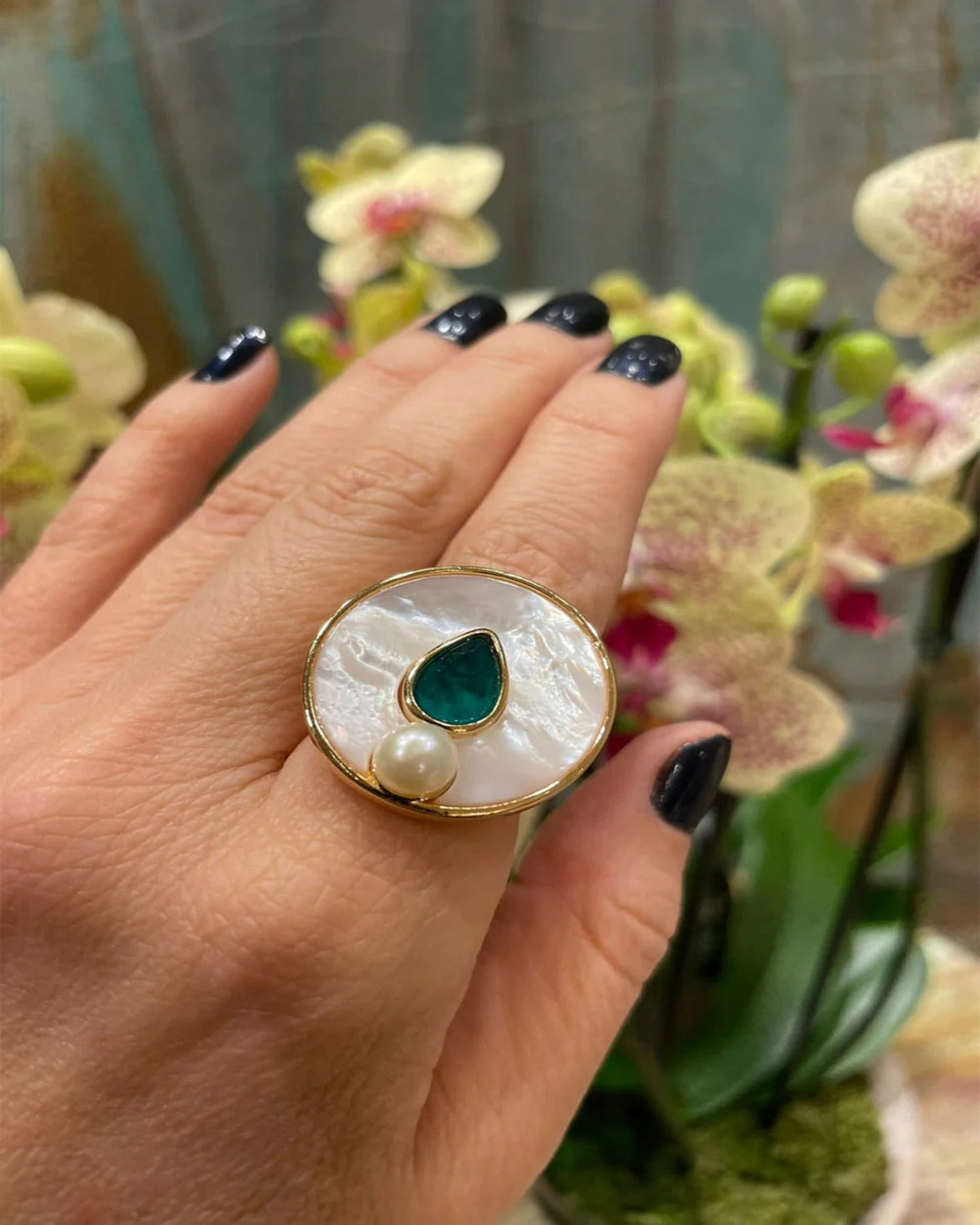 Anel Madrepérola Festa Aro Ajustável Adriana Leite Joias