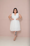 Vestido de Noiva Midi Plissado em Chiffon Branco - Noiva no Civil