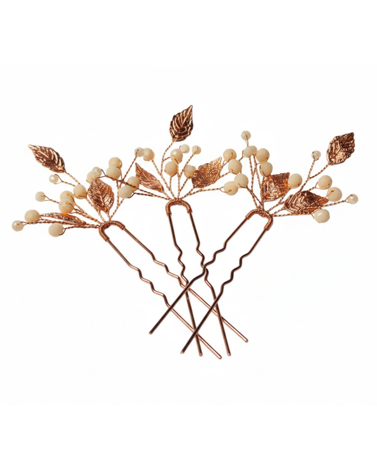 Trio de Grampos Botânicos em Rose Gold Narcisa Acessórios