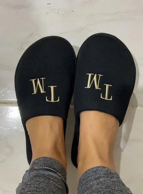 Kit 10 Pantufas Jacquard Preta Personalizada With My Name