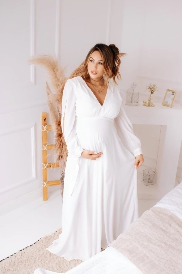 Vestido de Noiva Longo com Mangas para Gestantes - Noiva no Civil