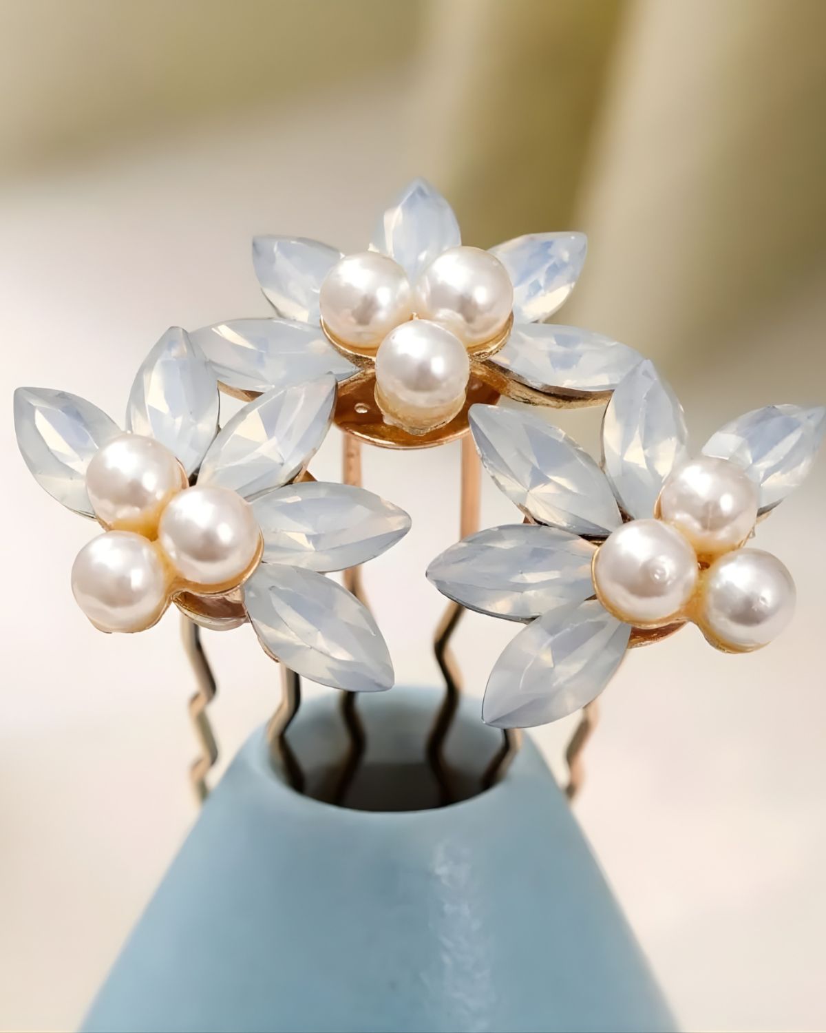 Trio de Grampos Vicka para Noiva com Cristais e Pérolas Narcisa Acessórios