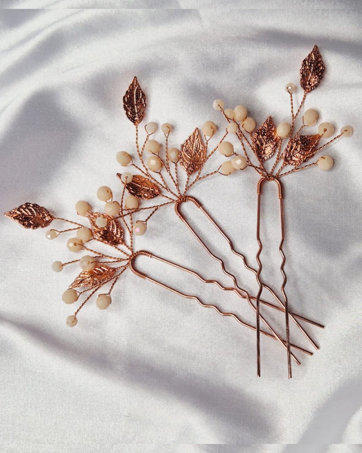 Trio de Grampos Botânicos em Rose Gold Narcisa Acessórios