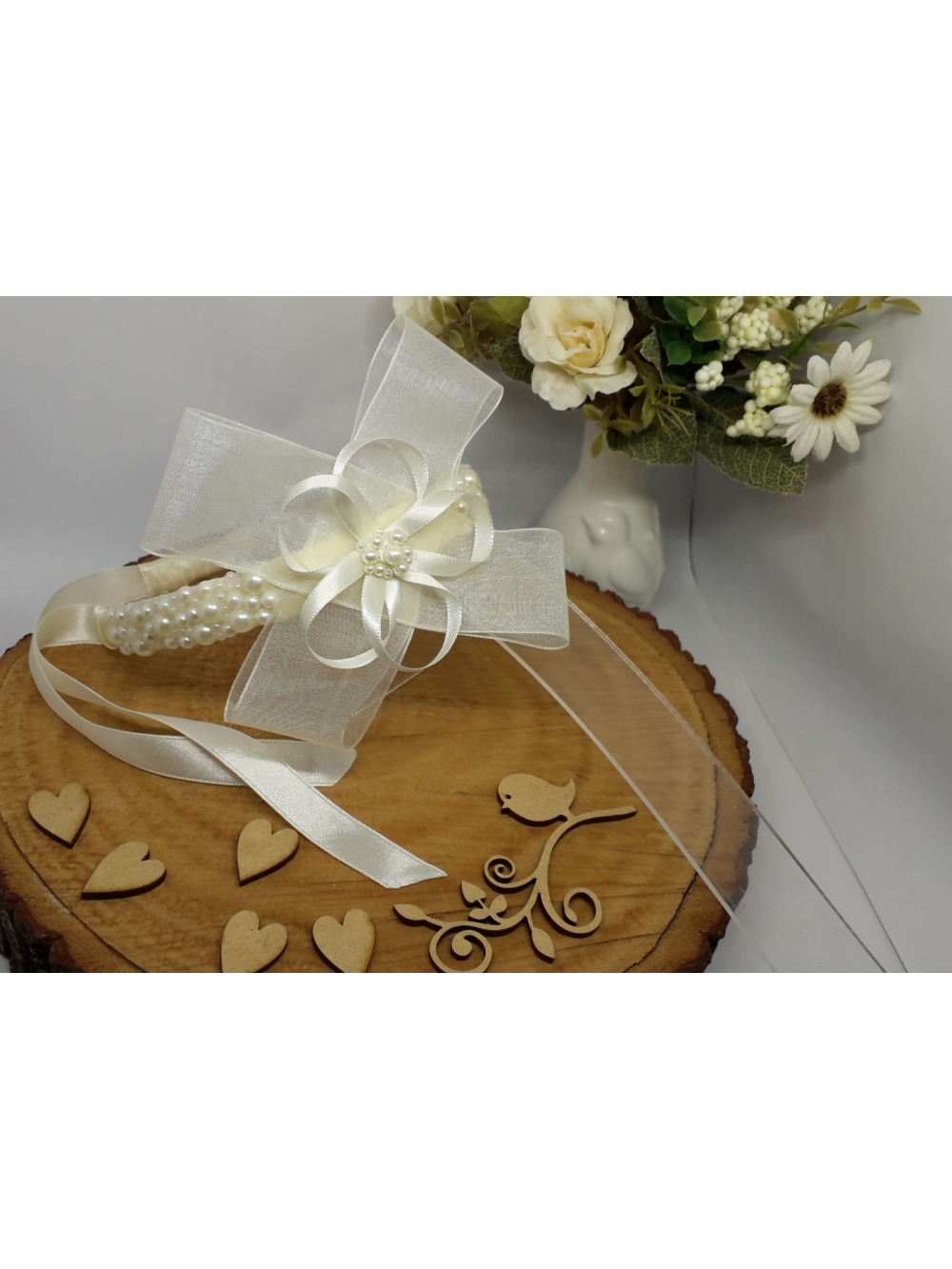 Tiara Porta Coque pérolas e Laço para Daminhas SilFlores