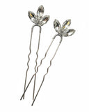 Par de Grampos Brilliant com Cristais Navete Prateado Narcisa Acessórios