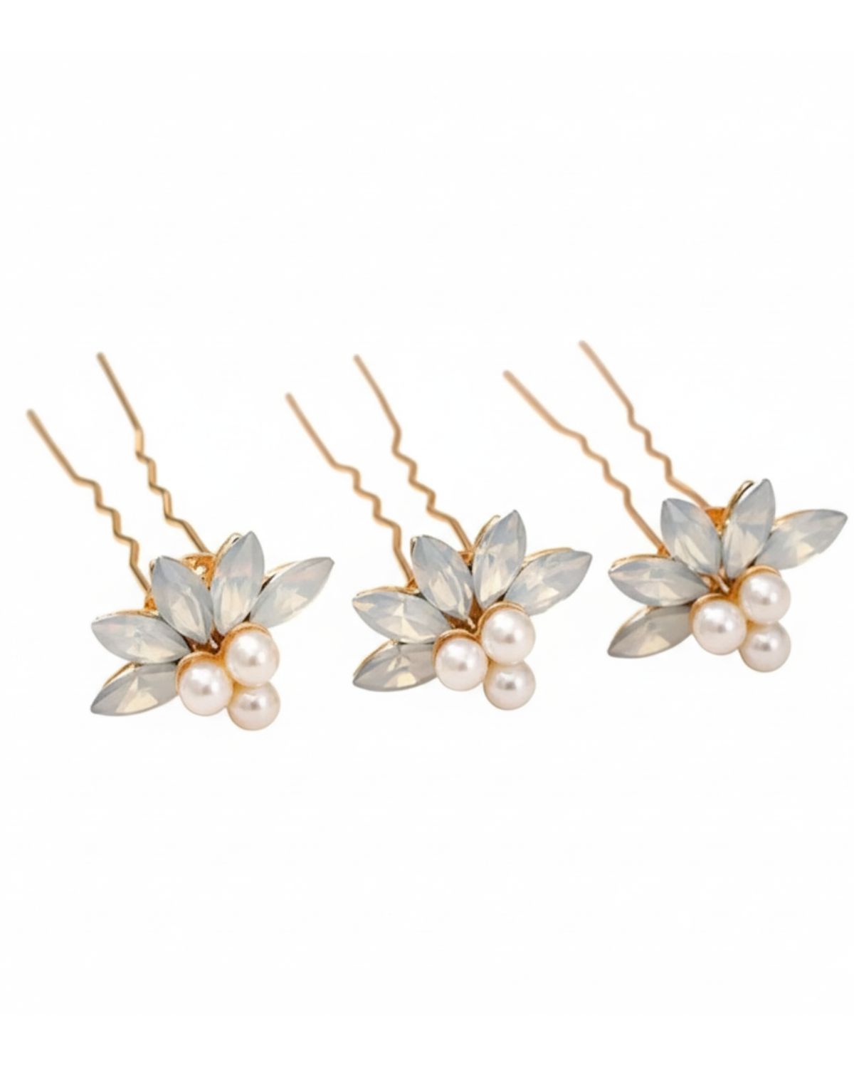 Trio de Grampos Vicka para Noiva com Cristais e Pérolas Narcisa Acessórios