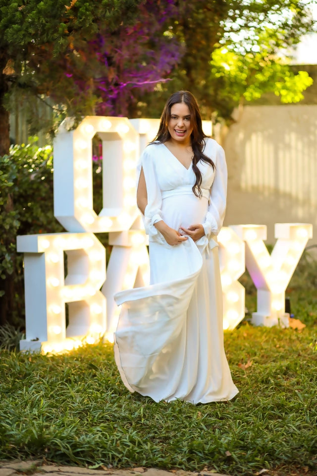 Vestido de Noiva Longo com Mangas para Gestantes - Noiva no Civil