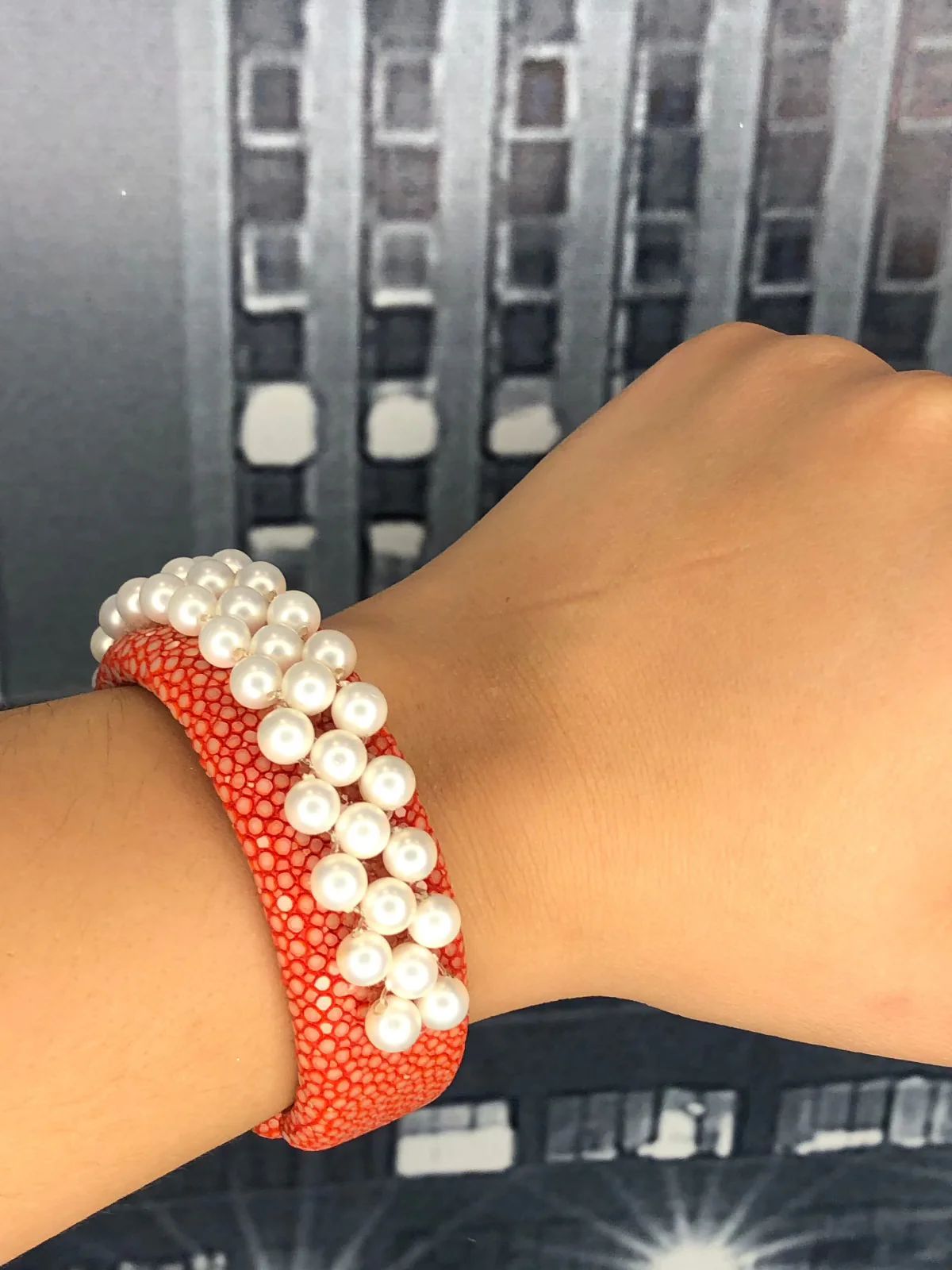 Bracelete Galuchat Pérola Festa Adriana Leite Joias