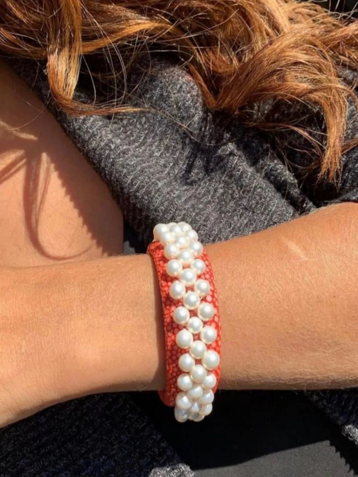 Bracelete Galuchat Pérola Festa