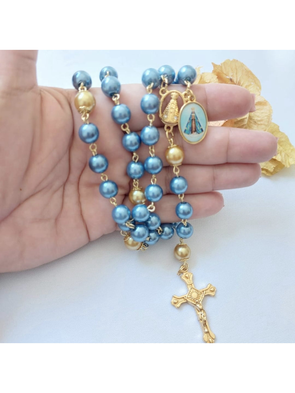 Terço de Noiva de Nossa Senhora Aparecida Azul Atelie Fernanda Cristina
