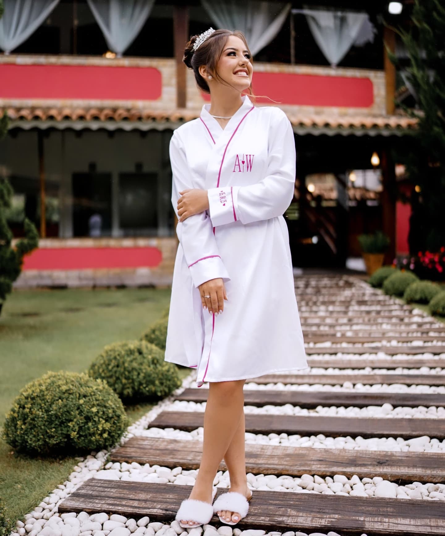 Robe Roupão Feminino Chemise Viés Noiva Madrinha Mãe da Noiva Debutante Casamento Luxo Debutante Curto