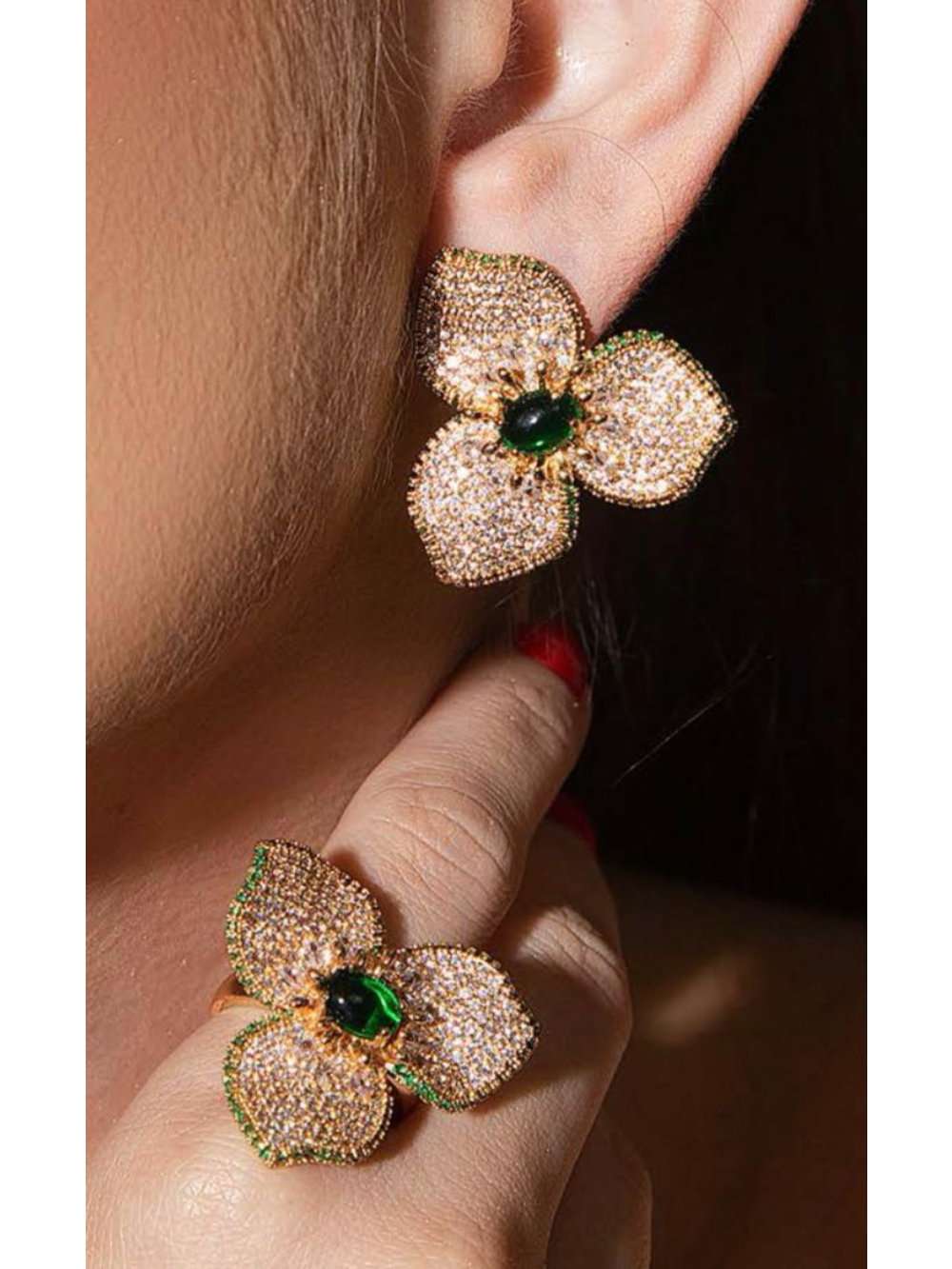 Conjunto de Festa Anel e Brinco Cravejado Tania Vieira