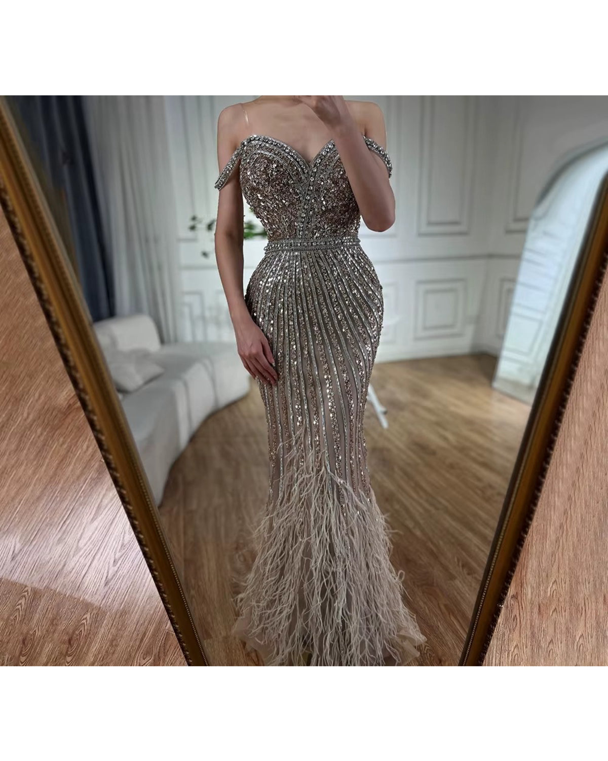 Vestido de Festa Longo  Narah Bege Escuro Amallu Oficial