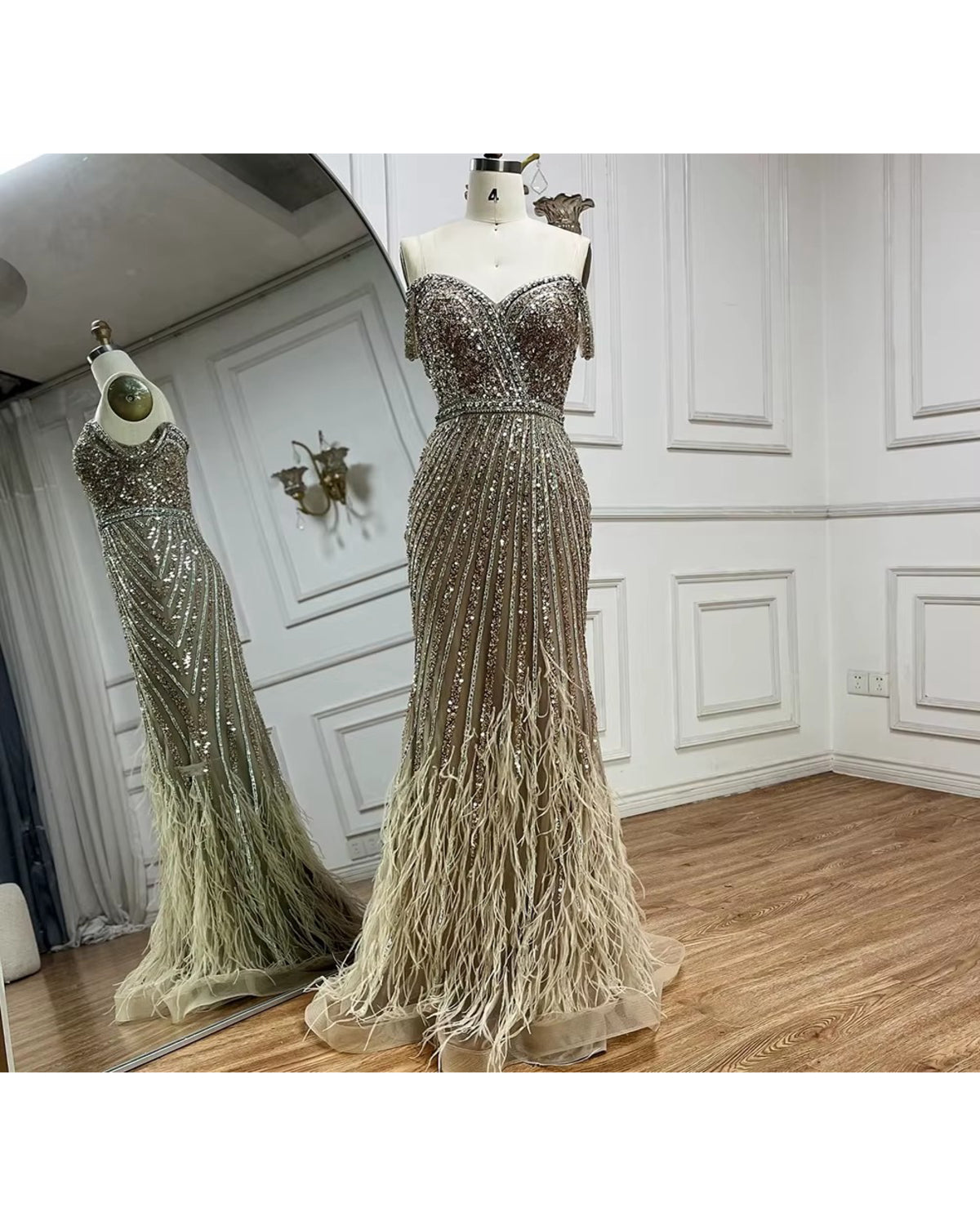 Vestido de Festa Longo  Narah Bege Escuro Amallu Oficial