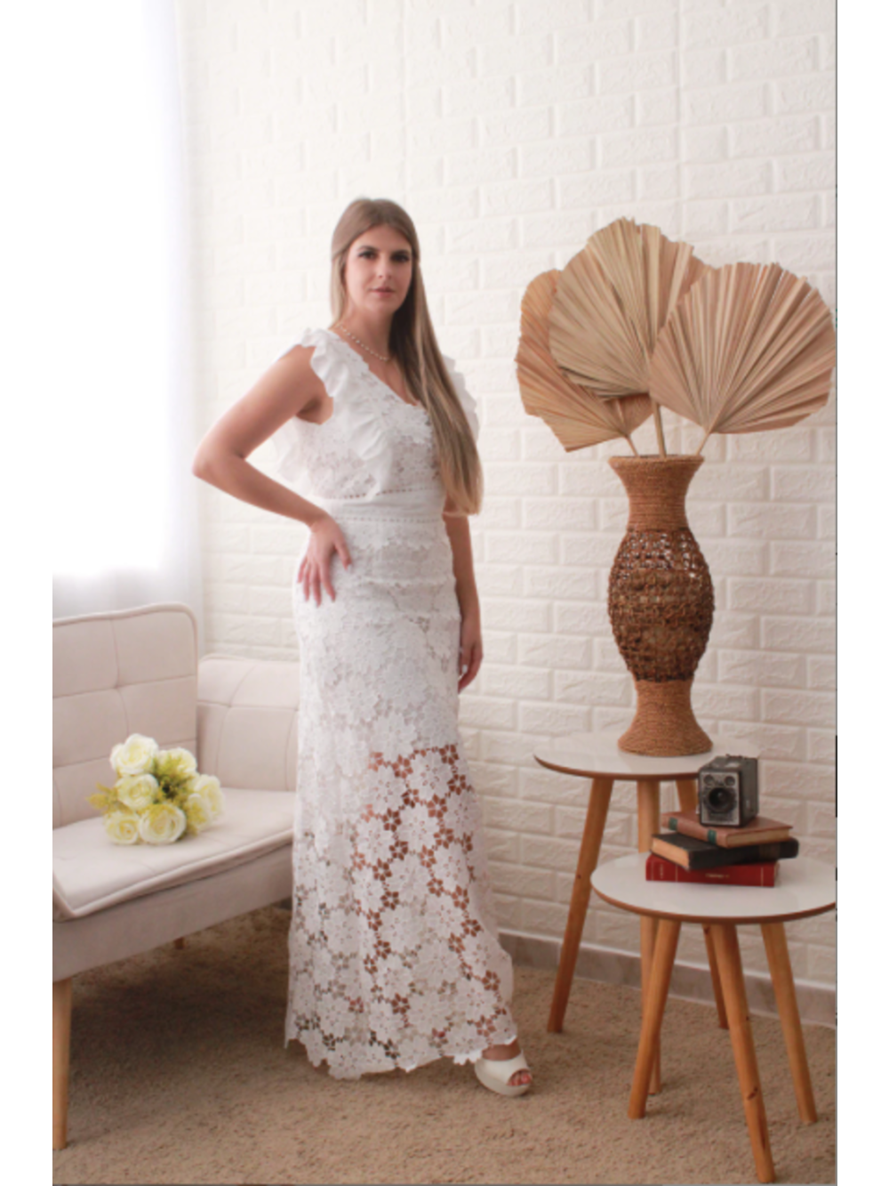 Vestido Longo de Renda  Branco Serena Wear