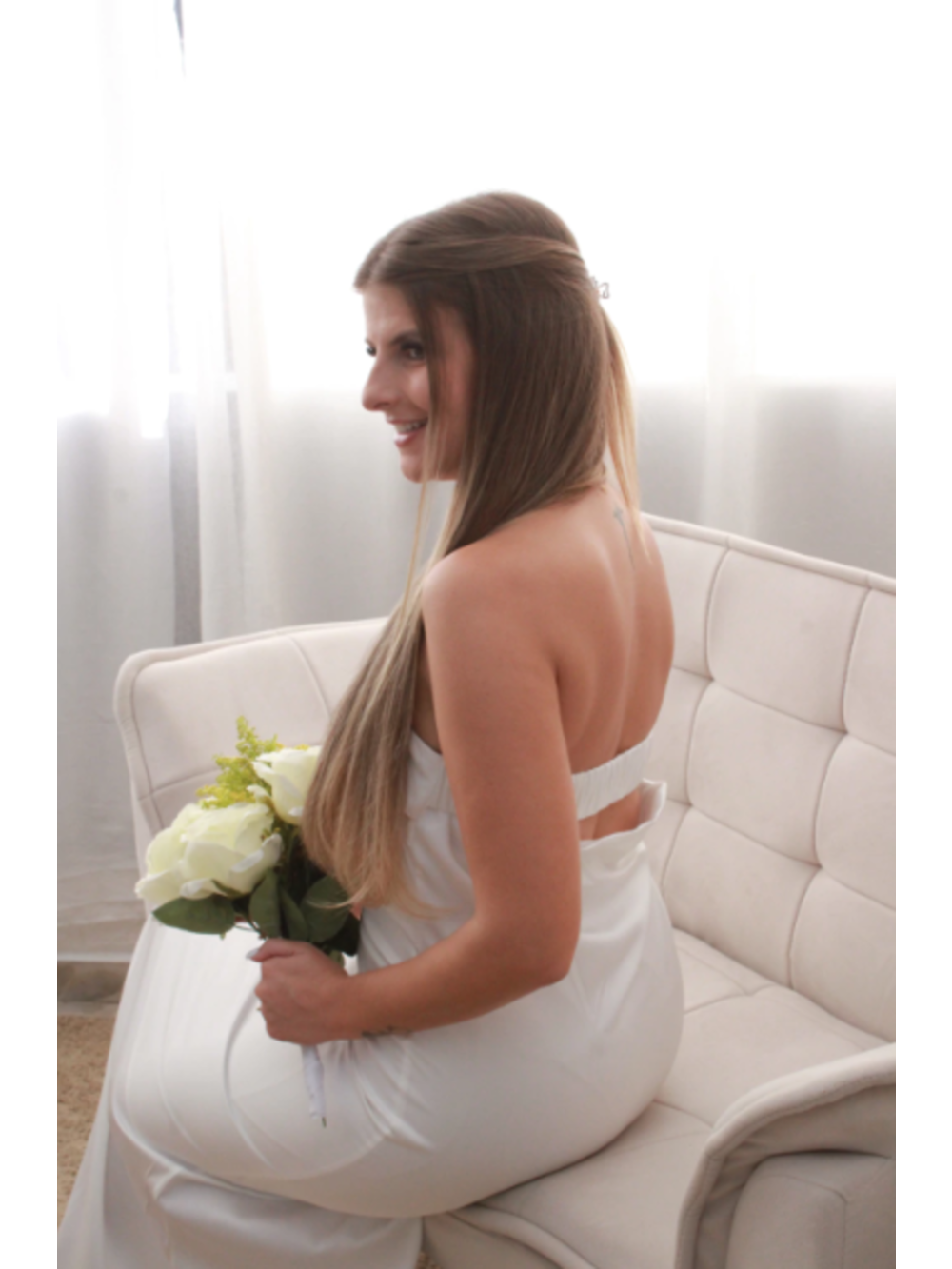 Vestido de Cetim Tomara que Caia  Midi  Branco Serena Wear