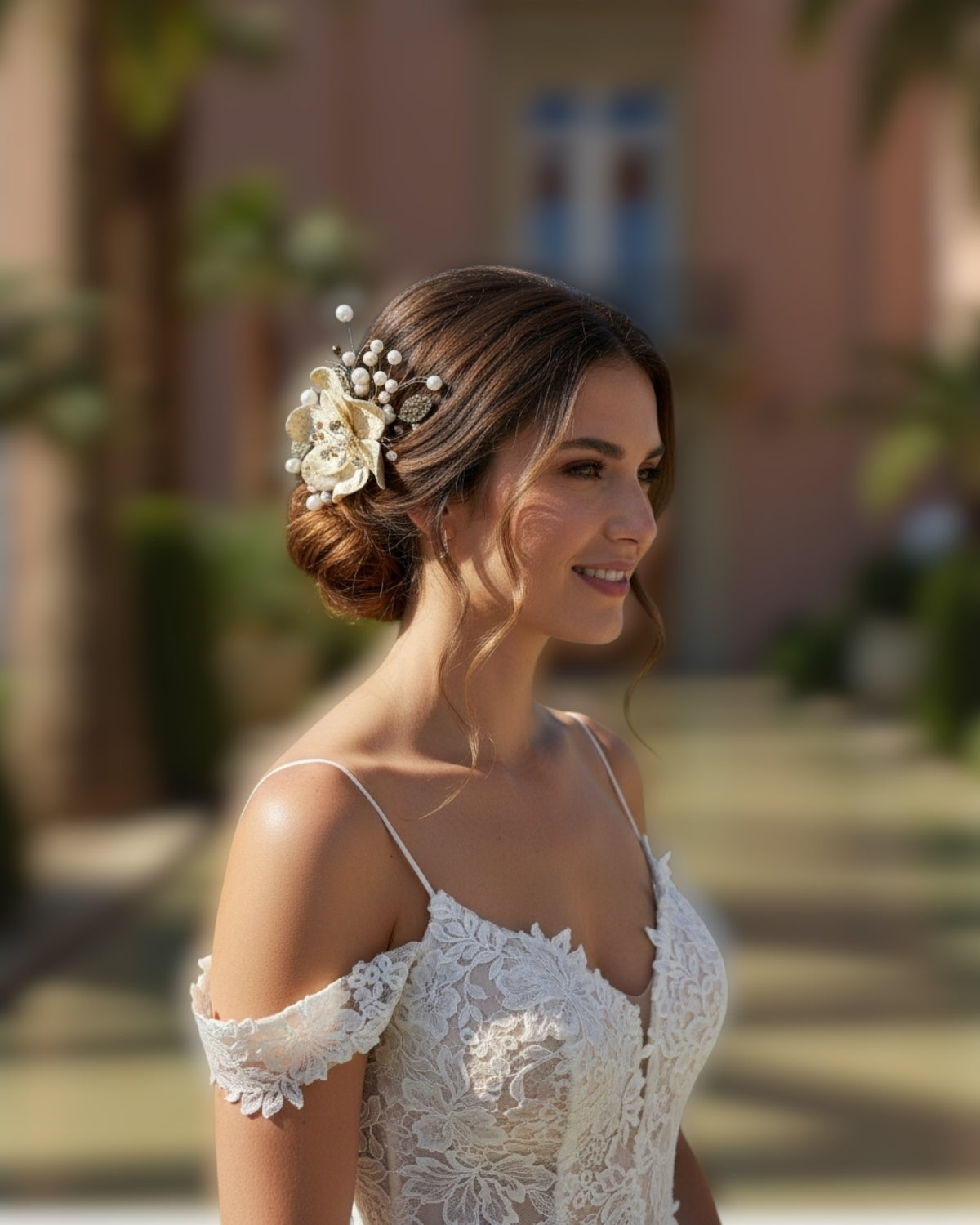 Pente Orquídea Douradas Procelana Fria Realeza Tiaras E Acessórios Para Noivas