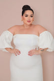 Vestido de Noiva Civil e Noivado Midi Manga Removivel Plus Size B