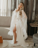 Robe Anjo longo de Noiva com Plumas Ostensa Luxo